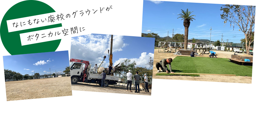 なにもない廃校のグラウンドがボタニカル空間に